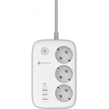 Forcell F-Energy VT-PS03 älykäs virtalista, 3x Schuko-pistorasia, USB-C PD 30W, 3x USB-A QC 3.0, Wi-Fi, Tuya-sovellusohjaus, 2500W/10A