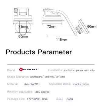 Forcell F-Grip MagLuxe magneettinen autopuhelinteline – tuulilasi, kojelauta, ilmanvaihto – musta