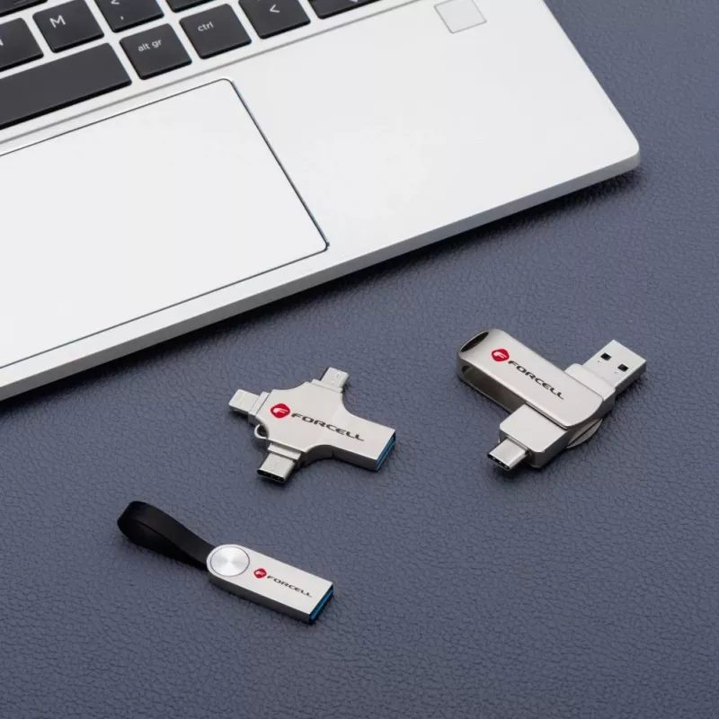 Forcell USB-muistitikku 64GB USB 3.2 Gen 1 (USB-A / USB-C) F-Data Metal Duo Silver