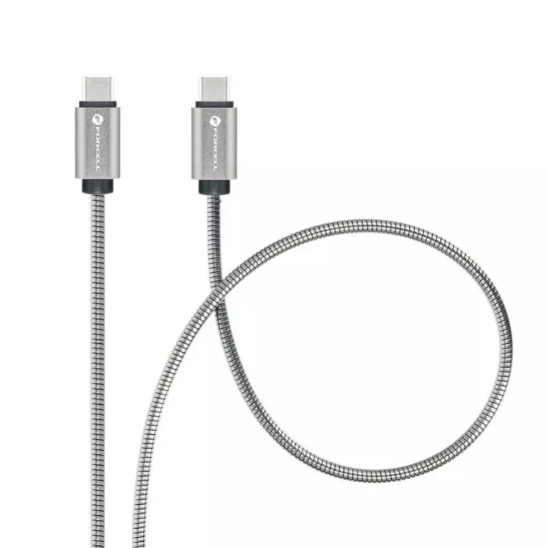 Forcell USB-C - USB-C -kaapeli F-Energy QC4.0 PD 5A 100W E-Mark metalli 1 m hopea C239