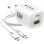 Forcell VT-41 GaN III 33W seinälaturi 1x USB-C PD 3.0 & 1x USB-A QC 4.0 (valkoinen)
