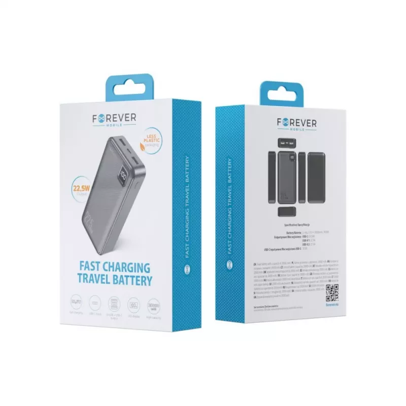 Forever Power Bank TB-300L PD QC 22.5W 20000 mAh musta