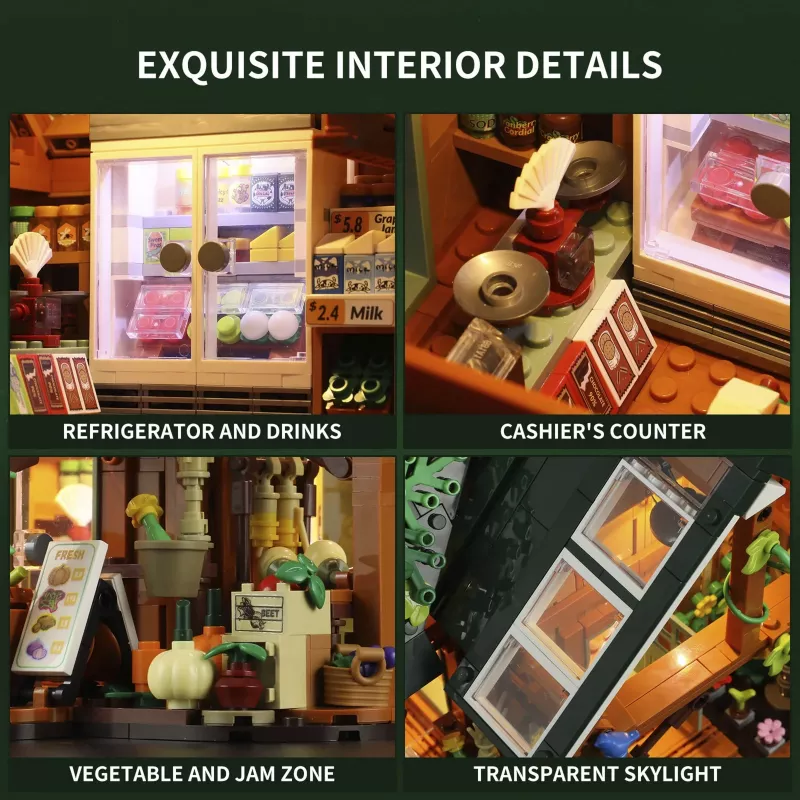 Funwhole Lumibricks Farm Store -rakennussarja (2688 osaa) LED-valaistuksella