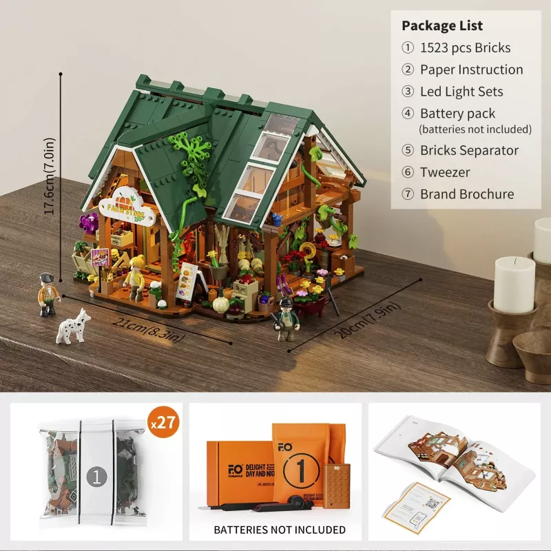 Funwhole Lumibricks Farm Store -rakennussarja (2688 osaa) LED-valaistuksella