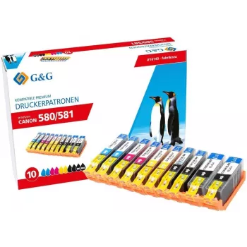 G&G XXL mustesuihkupatruunasarja 10 kpl:n pakkaus Canon PGI-580/CLI-581