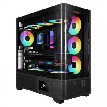 Gamdias Atlas P2 GAMING Mid-Tower ARGB -kotelo karkaistusta lasista, musta, 4x120 mm ARGB tuuletinta