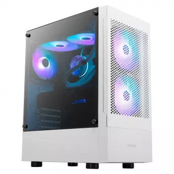 GAMDIAS Talos E3 MESH pelikotelotorni, valkoinen, karkaistu lasi, 4x120mm ARGB-tuuletin, ATX/Micro-ATX/Mini-ITX, mesh-etupaneeli
