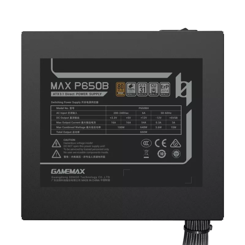 GAMEMAX MAX P650B 650W Bronze Non-Modular -virtalähde