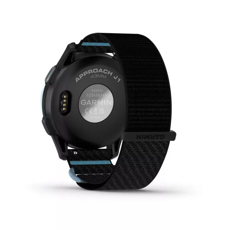 Garmin Approach J1 Cloud Blue alumiinikehys mustalla/taivaansinisellä ComfortFit-kangasrannekkeella