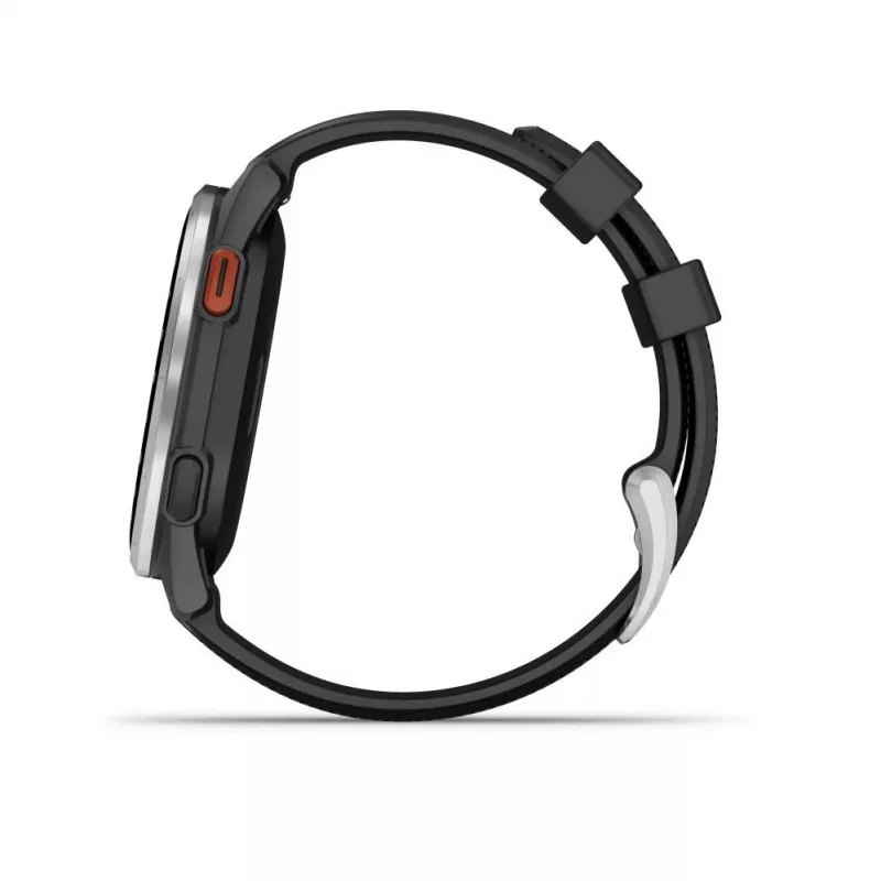 Garmin Approach S44 hopeinen alumiinikehä mustalla silikonirannekkeella
