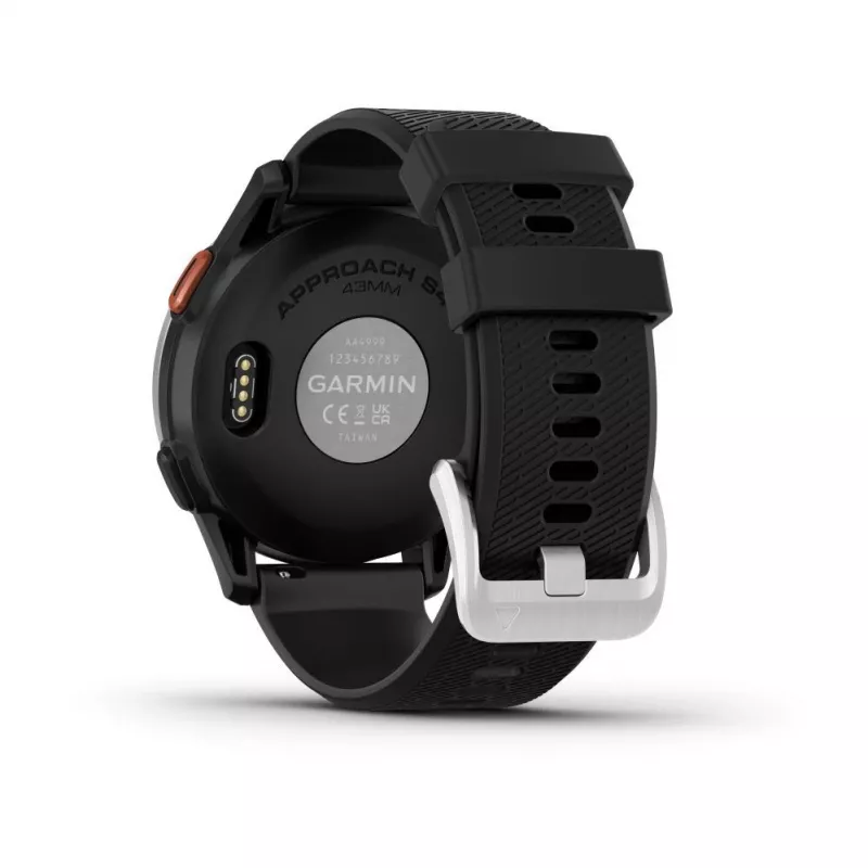 Garmin Approach S44 hopeinen alumiinikehä mustalla silikonirannekkeella