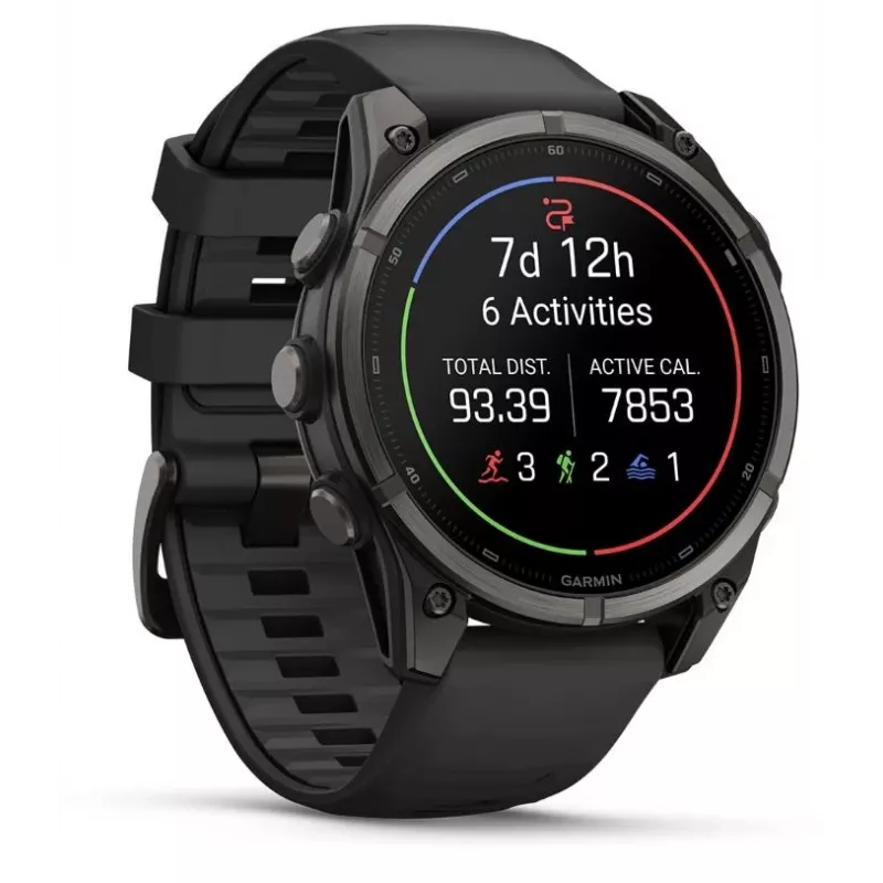 Garmin fenix 9 – 47 mm, Carbon Grey DLC -titaani, musta silikoniranneke