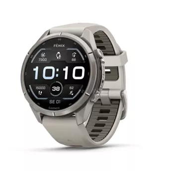 Garmin Fenix 9 Pro – 43mm Titanium ja Fog Grey/Dark Sandstone -silikoniranneke