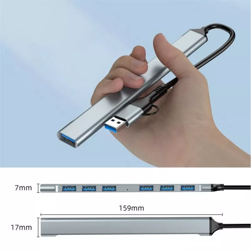 Gembird 7-porttinen USB 3.2 Gen 2 -keskitin - 6x USB-A 2.0 + 1x USB-A 3.2, hopea