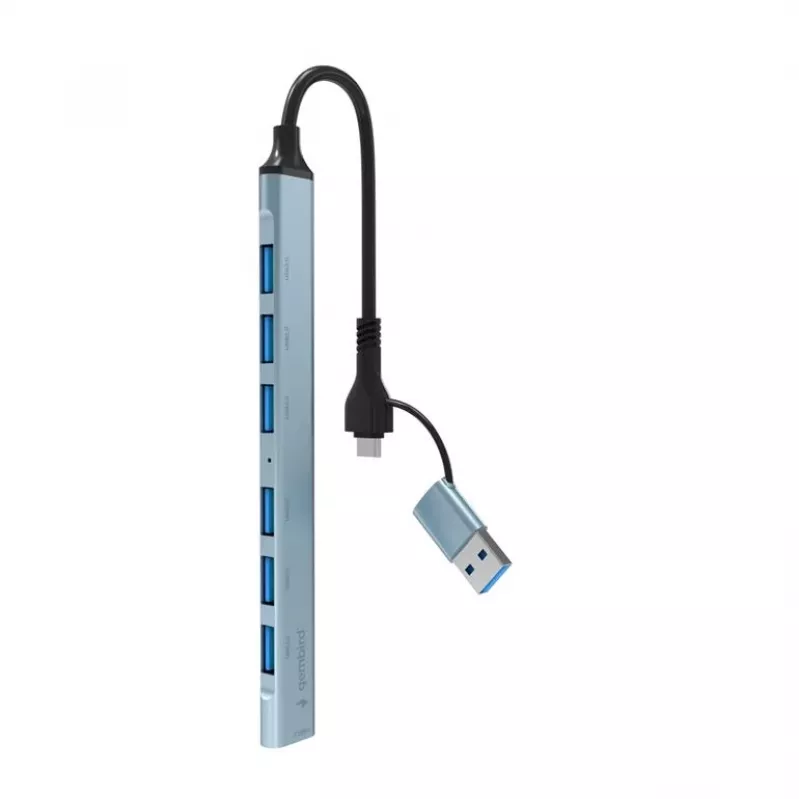 Gembird 7-porttinen USB 3.2 Gen 2 -keskitin - 6x USB-A 2.0 + 1x USB-A 3.2, hopea