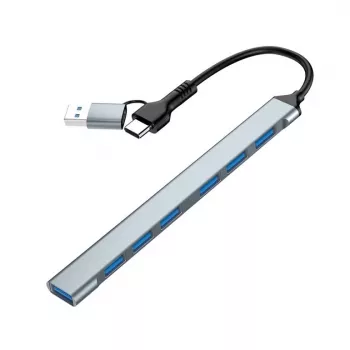 Gembird 7-porttinen USB 3.2 Gen 2 -keskitin - 6x USB-A 2.0 + 1x USB-A 3.2, hopea