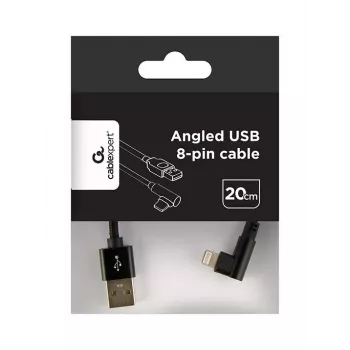 GEMBIRD kulmaliitin punottu USB-A - 8-pin Lightning kaapeli 0,2 m musta