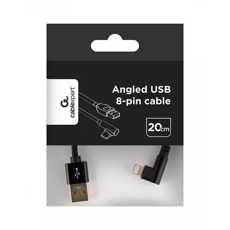 GEMBIRD kulmaliitin punottu USB-A - 8-pin Lightning kaapeli 0,2 m musta