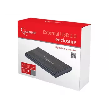 Gembird EE2-U2S-5 ulkoinen USB 2.0 -kotelo 2,5 tuuman SATA HDD/SSD, alumiini, musta