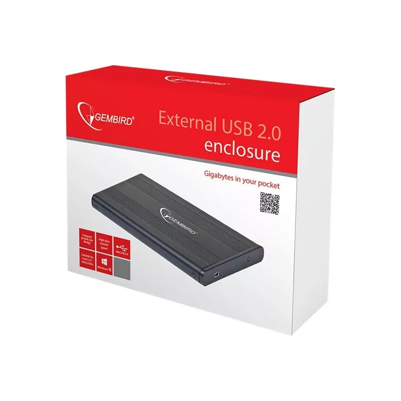 Gembird EE2-U2S-5 ulkoinen USB 2.0 -kotelo 2,5 tuuman SATA HDD/SSD, alumiini, musta