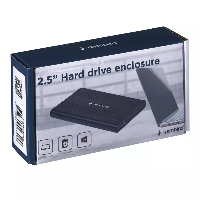 Gembird EE2-U2S-5 ulkoinen USB 2.0 -kotelo 2,5 tuuman SATA HDD/SSD, alumiini, musta