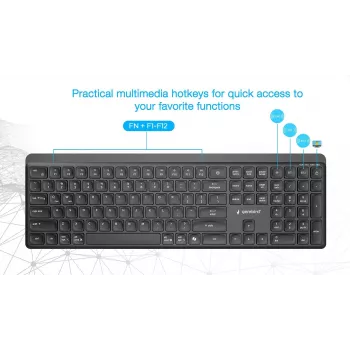 Gembird KB-WPS-03 Dual-Mode Pro-Business Slim langaton näppäimistö, 2.4G + Bluetooth, US Layout, musta