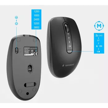 Gembird KBS-WPS-02 kaksitoiminen ohut langaton pöytäsarja, 2.4GHz + Bluetooth, US-asettelu (näppäimistö ja hiiri)