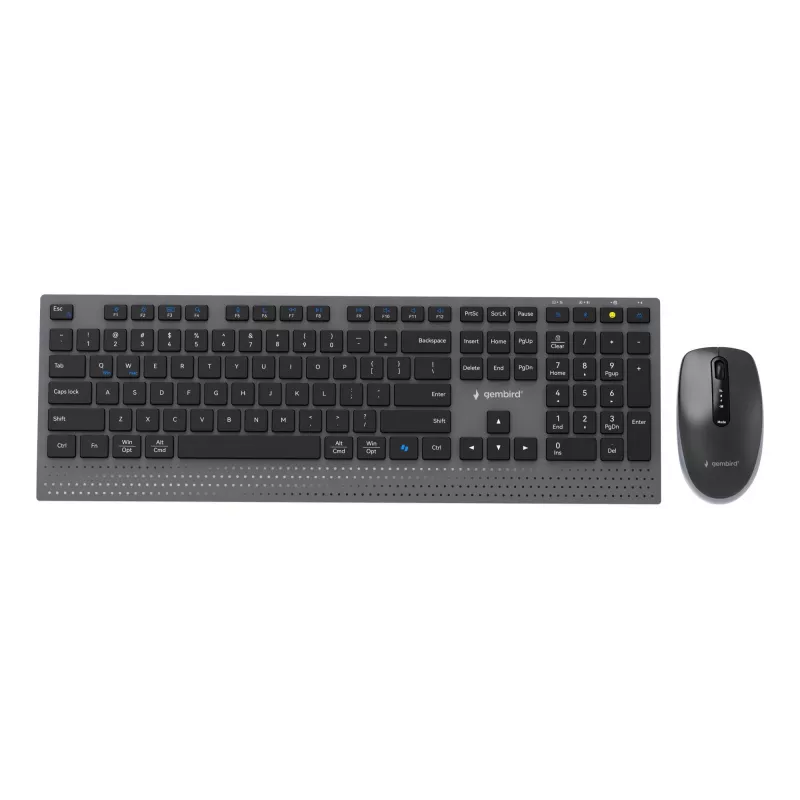 Gembird KBS-WPS-02 ohut langaton näppäimistö- ja hiirisetti, kaksoistila, 2,4 GHz + Bluetooth, US-asettelu, musta