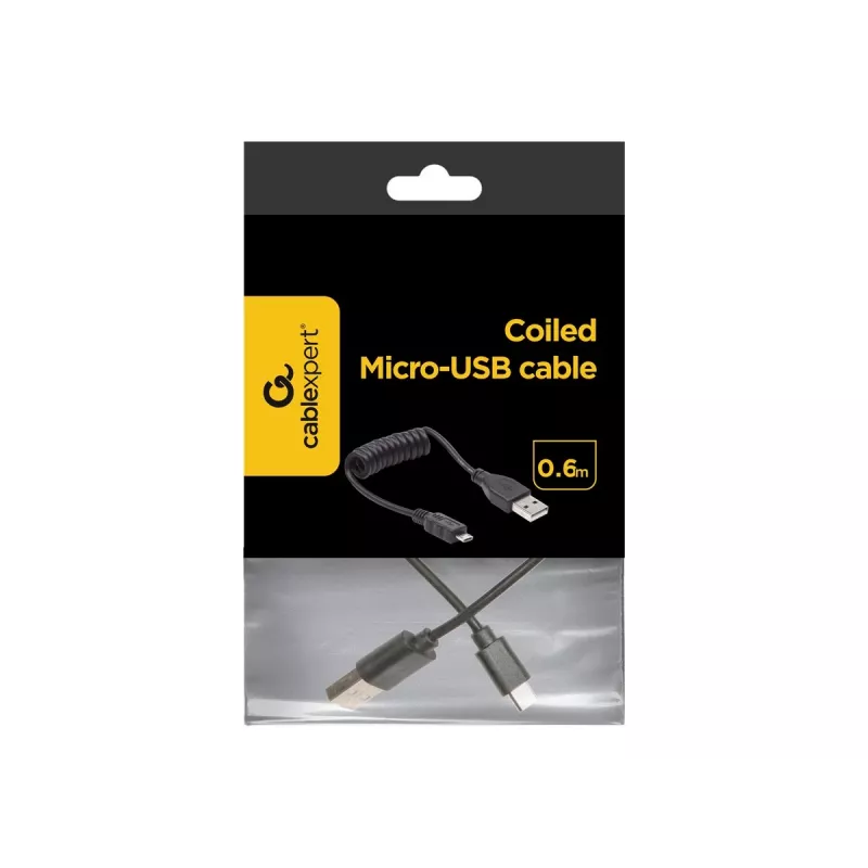 Gembird USB 2.0 kaapeli USB-A - Micro-USB-B 0,6m musta spiraalikaapeli