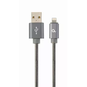 Gembird USB-A - Lightning -kaapeli, Premium spiraali metalli, 1 m, metallic grey