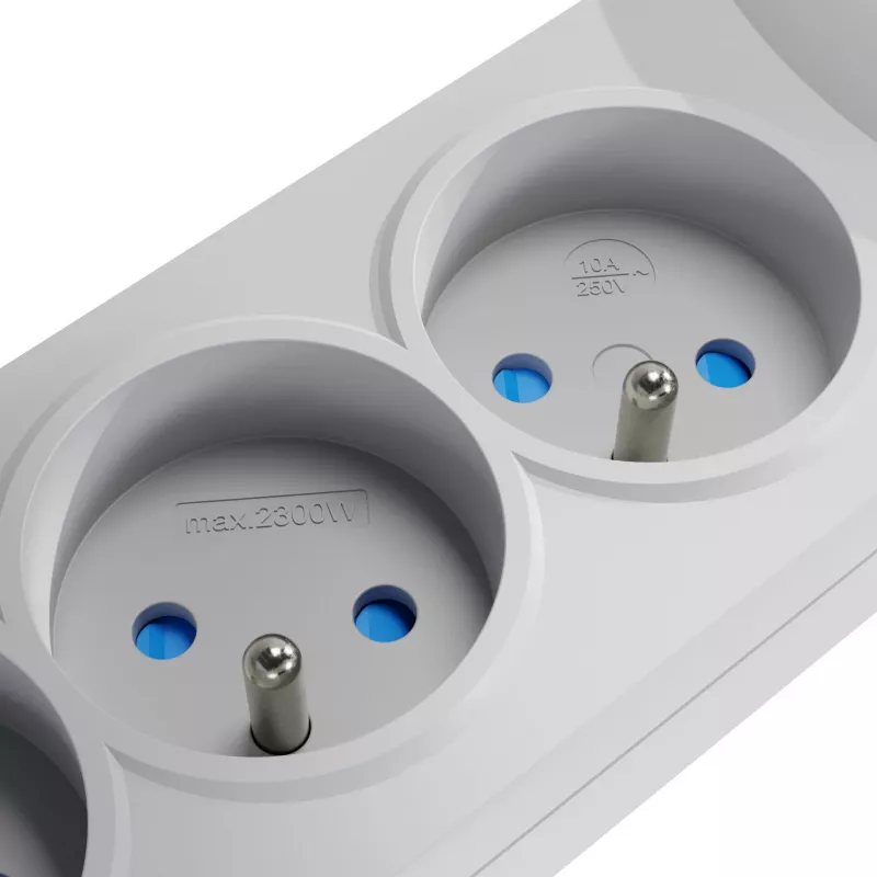 GETFORT 5P-3M-G-USB 5-osainen ylijännitesuojattu jatkojohto 2 USB-liitännällä, 3m kaapeli, harmaa