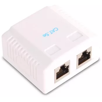 GETFORT GF-2G5EUTP pinta-asennettava kaksinkertainen RJ45 Cat.5e UTP verkkopistorasia, valkoinen