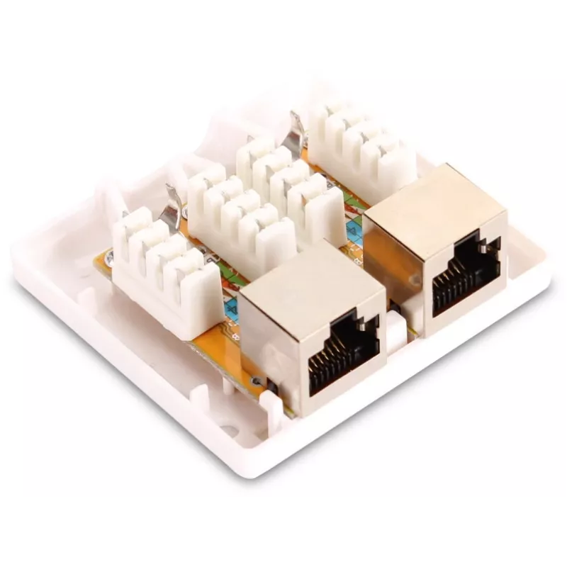 GETFORT GF-2G6FTP suojattu pinta-asennettava verkkorasetti, 2x RJ45, Cat6 FTP, valkoinen