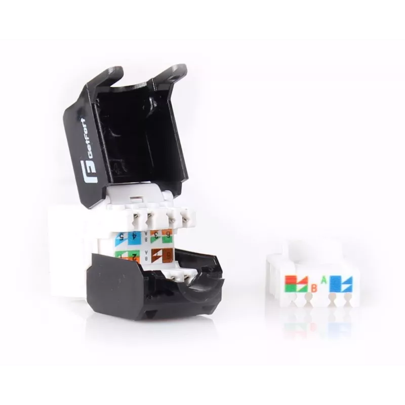 GETFORT KGF-6AUTP-NT Cat.6A UTP työkaluton Keystone Jack -moduuli, RJ45-naaras, valkoinen
