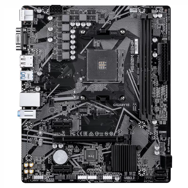 GIGABYTE A520M S2HP AM4 Micro-ATX emolevy, DDR4, HDMI, D-Sub, DisplayPort, M.2, Gigabit LAN