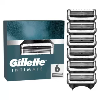 Gillette Intimate -terät, täyttöpakkaus, 6 terää, musta, miesten intiimialueen karvojen ajoon