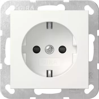 GIRA 418303 SCHUKO-pistorasia korotetulla kosketussuojalla, System 55, puhtaanvalkoinen kiiltävä
