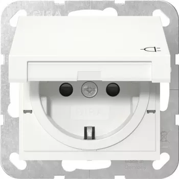 Gira 441427 SCHUKO-pistorasia kansilevyllä, System 55, kirkkaanvalkoinen