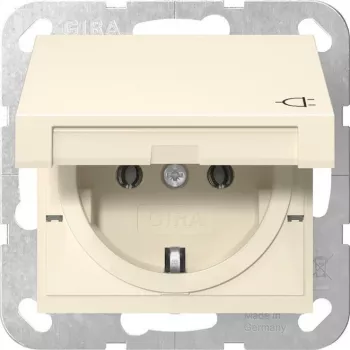 Gira 445401 SCHUKO-pistorasia kansilevyllä, System 55, kermanvalkoinen kiiltävä
