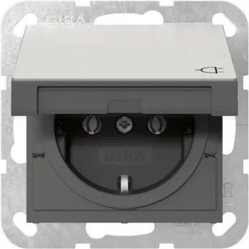 Gira 4454600 SCHUKO-pistorasia kääntyvällä kannella, System 55, ruostumaton teräs