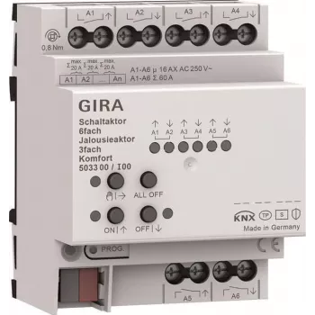 Gira KNX kytkentä- ja verhoilutoimilaite 6f/3f 16 A 503300