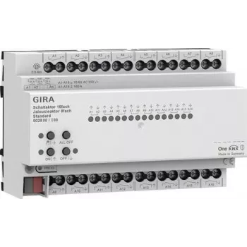 Gira KNX kytkentä- ja verhoilu-/rullaverhotoimilaite 16/8-kertainen 16 A REG Plus KNX Secure 502800