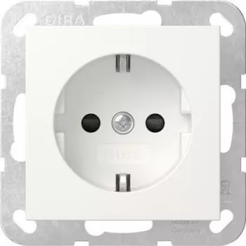 Gira System 55 SCHUKO-pistorasia, uppoasennus, puhtaanvalkoinen matt, 16 A, 250 V, korotetulla kosketussuojalla 475527