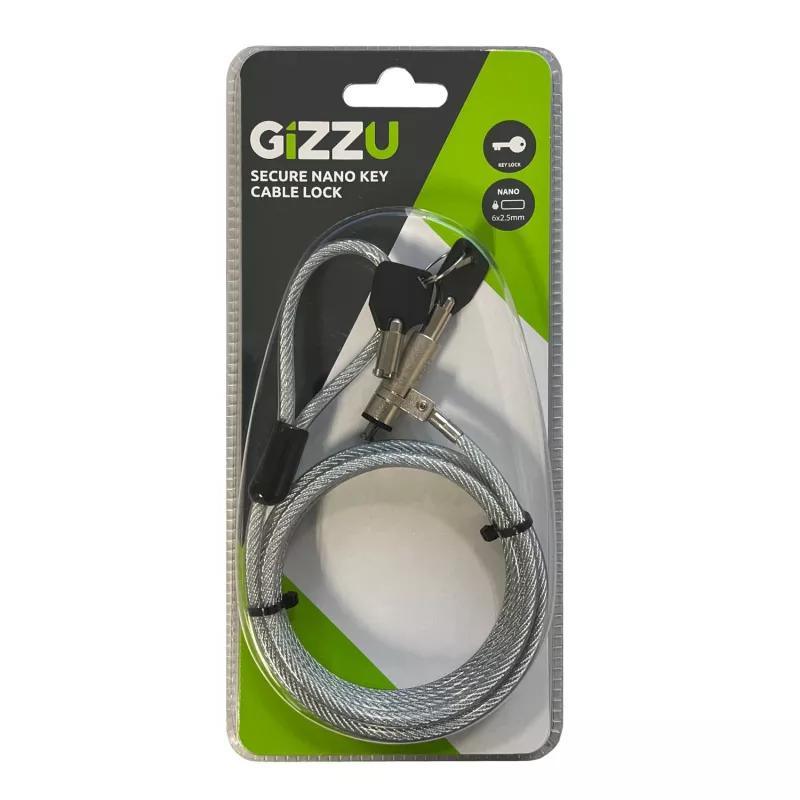 GIZZU 1,8 m Nano Key Lock turvakaapeli avaimella - musta