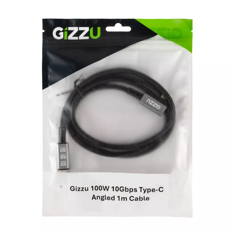 Gizzu 100W 10Gbps Type-C -kulmakaapeli 1 m
