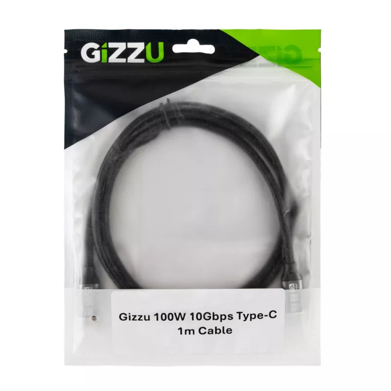 GIZZU 100W 10Gbps USB-C - USB-C -kaapeli 1m musta