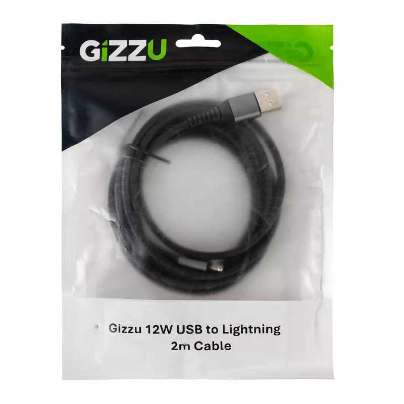 GIZZU 12W USB-Lightning-kaapeli 2m – MFi-sertifioitu pikalataus ja synkronointi