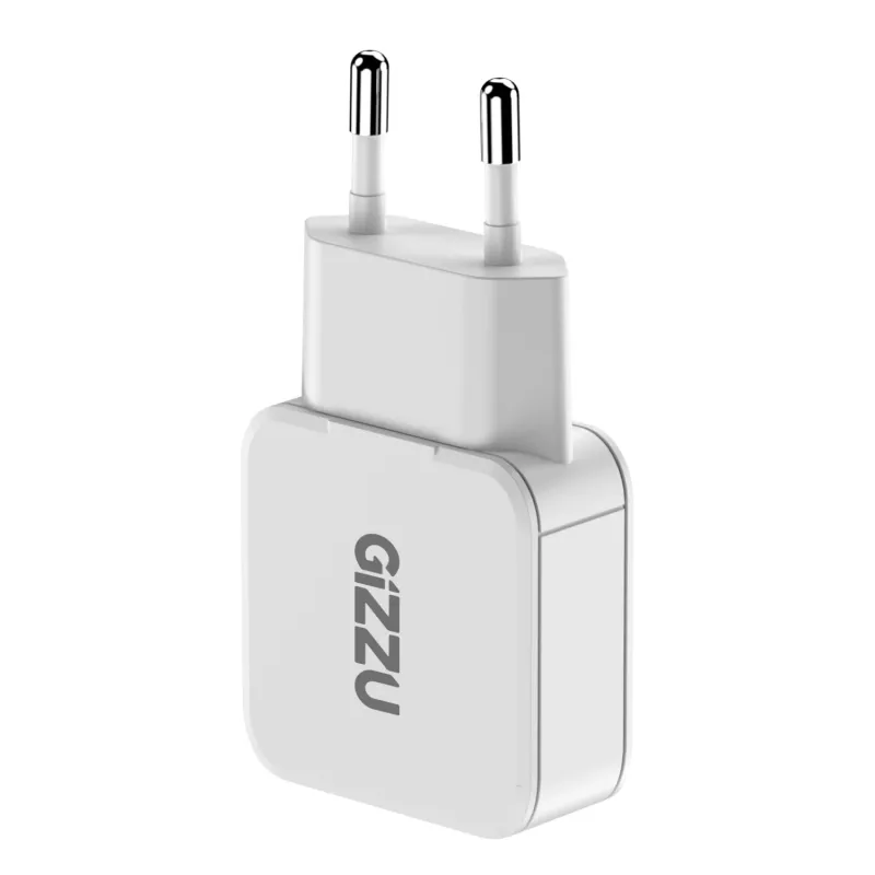 Gizzu 2-porttinen 30W GaN seinälaturi USB-C PD + USB-A QC valkoinen