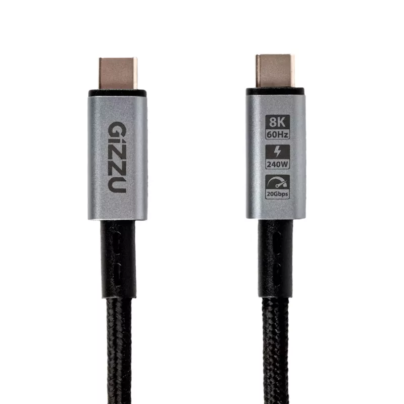 GIZZU 240W 20Gbps USB-C - USB-C punottu kaapeli 1m musta
