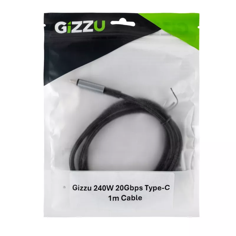 GIZZU 240W 20Gbps USB-C - USB-C -kaapeli 2m musta